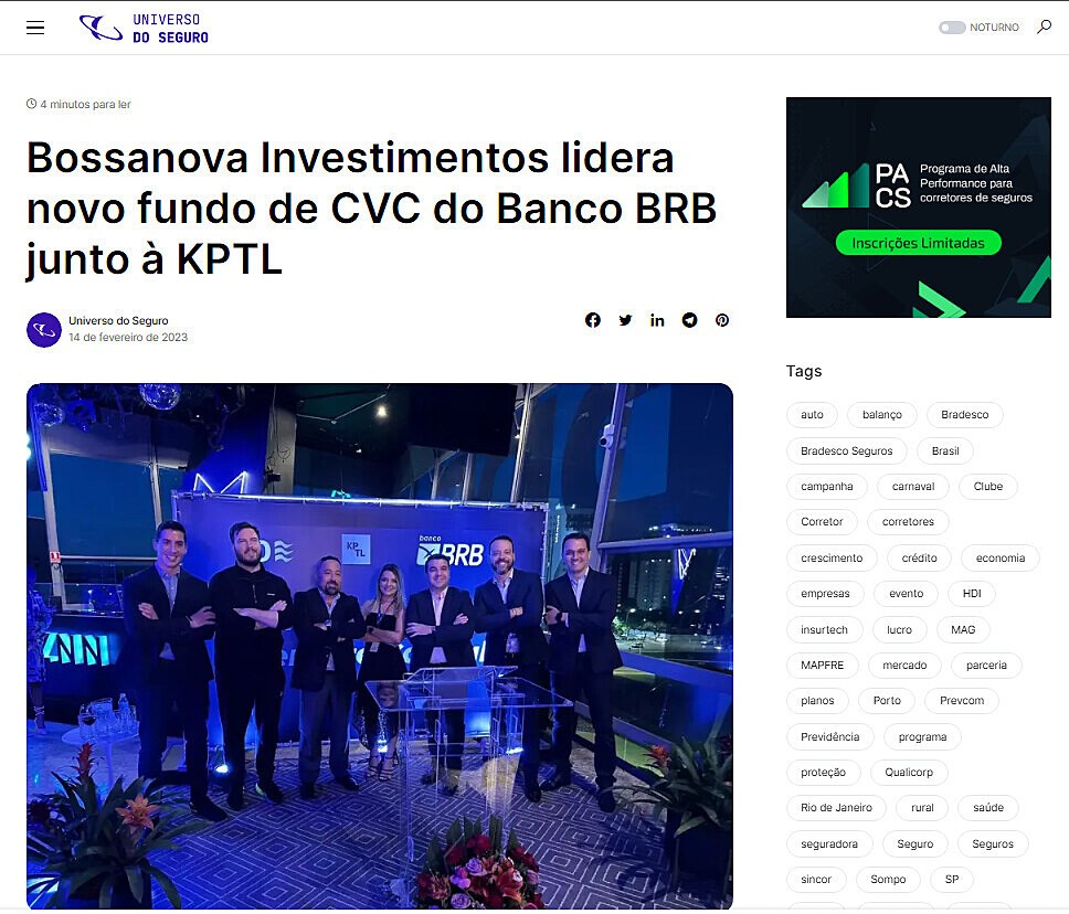 Bossanova Investimentos lidera novo fundo de CVC do Banco BRB junto  KPTL